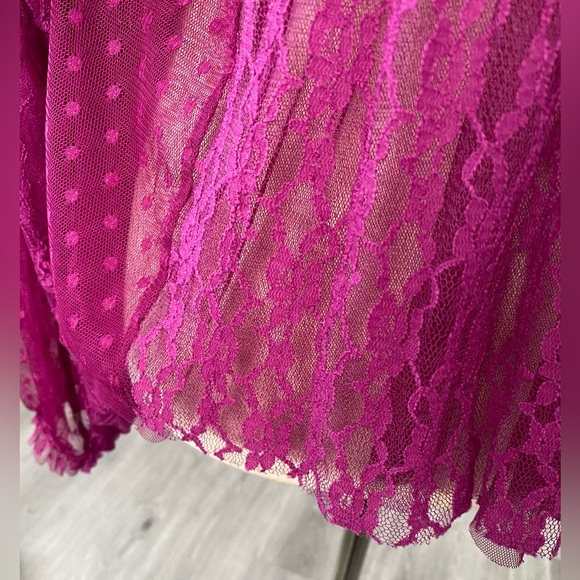 Free People A Little Love Lace Peasant Top Purple/Magenta Sheer Size Small - Picture 5 of 8